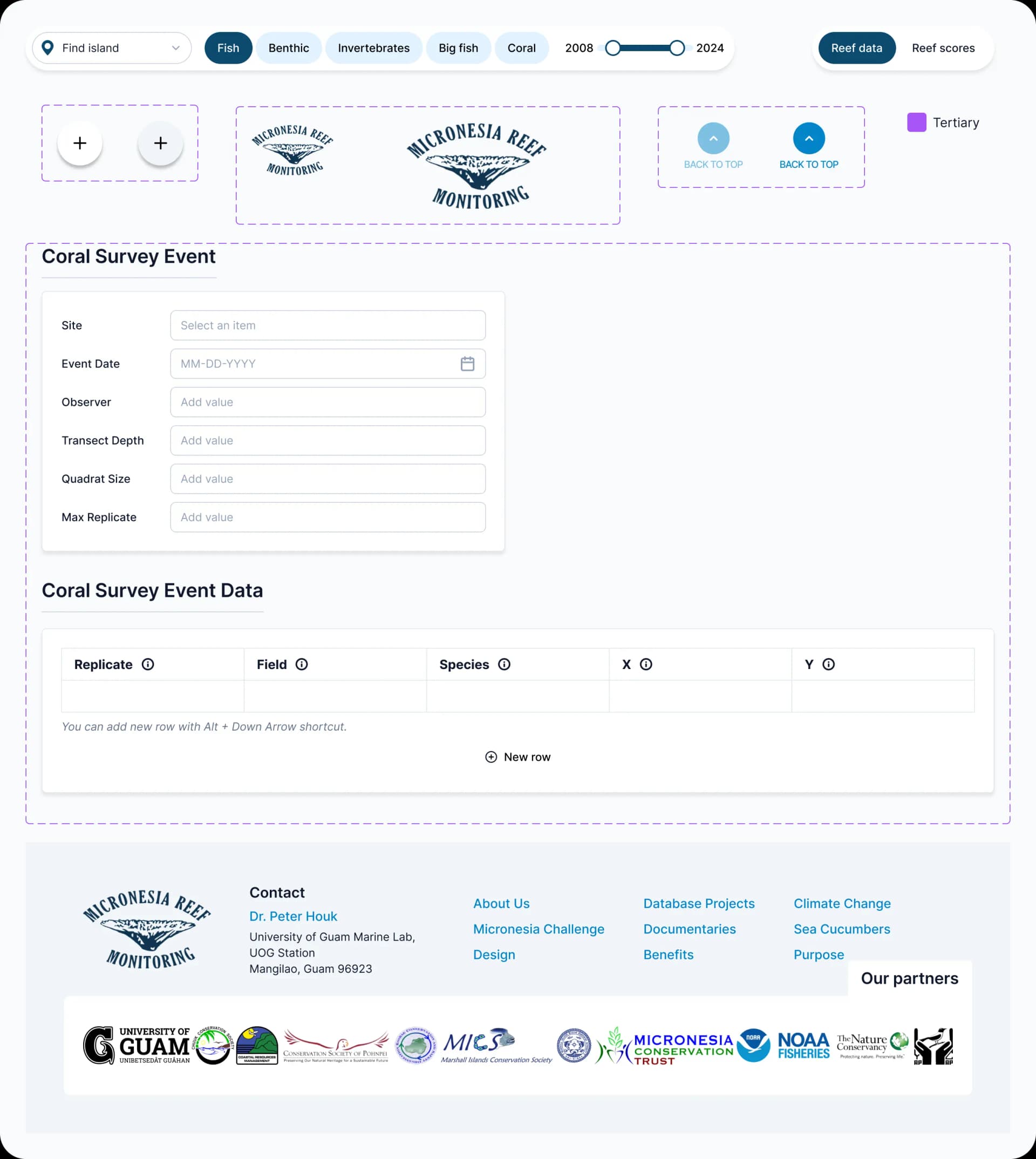 Micronesia Reef Monitoring UI components created with Figma and Shadcn